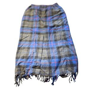 Briggs Plaid Wool Blend Midi‎ Skirt Fringed Hem Blue Gray Red Women's Size 10